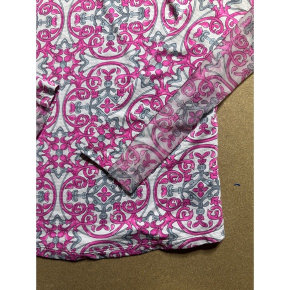 ibkul size MPink Quarter Zip Pullover Top Gray White Patterned Long Sleeve Women - Picture 7 of 10